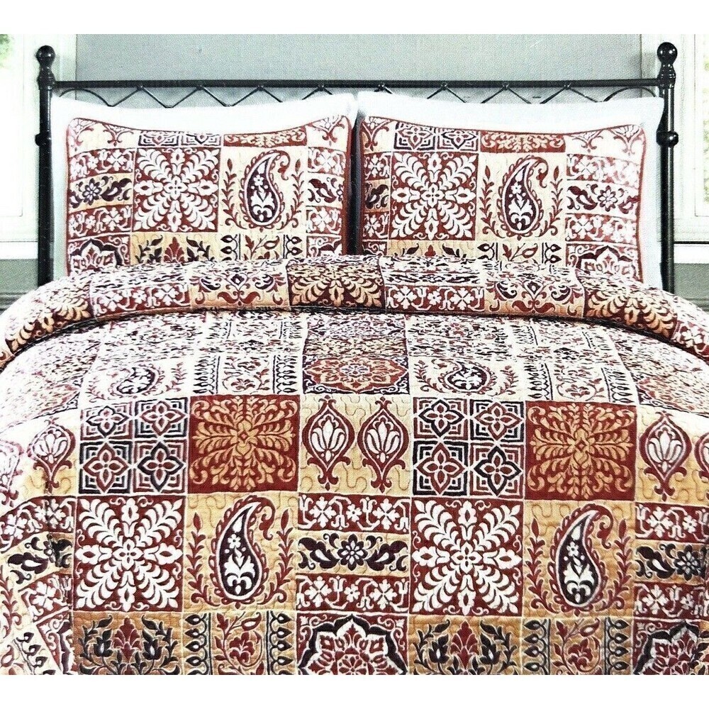 New Lifestyles Home King Quilt Set Bedspread Floral Paisley patchwork print boho